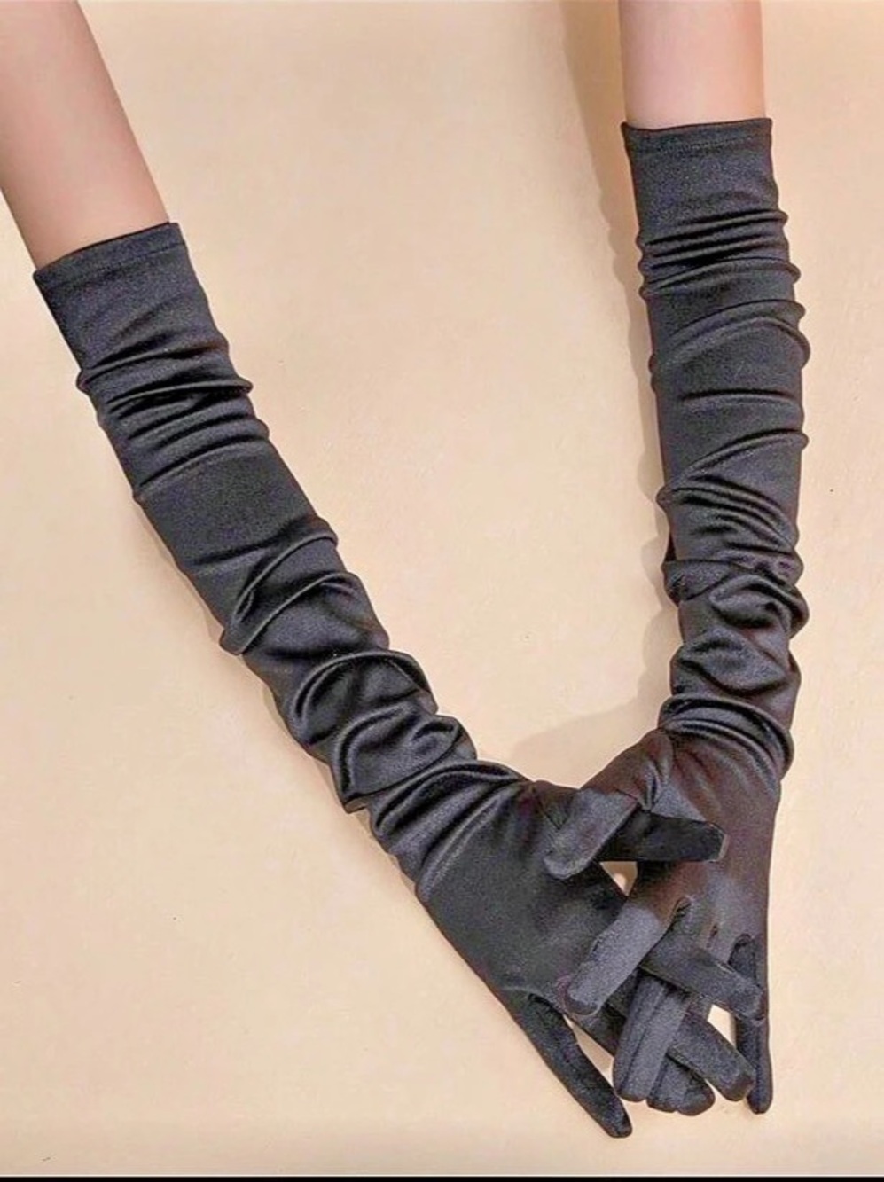 Long Satin Evening Gloves Black